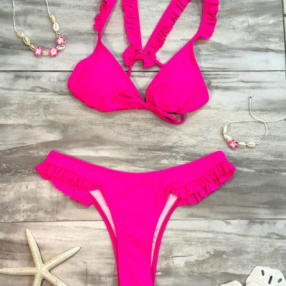 NEW Hot Pink Ruffled Bikini Set